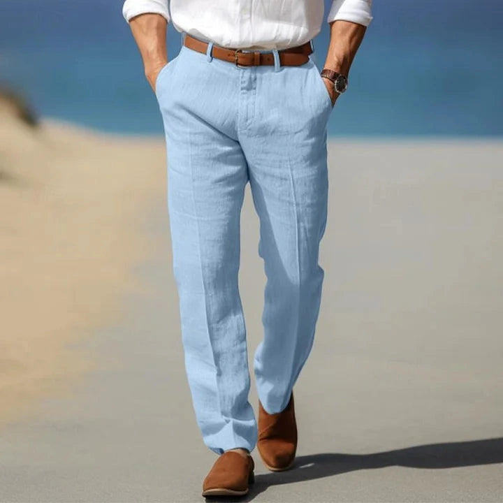 View of refined versatile dress pants in charcoal gray, featuring a tailored fit and smooth fabric texture