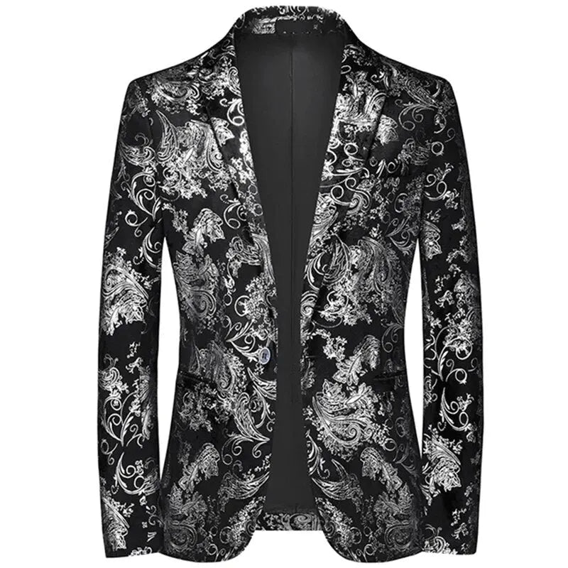 View of a modern tailored blazer in deep navy, featuring structured shoulders and sleek lapels, showcasing fine fabric texture