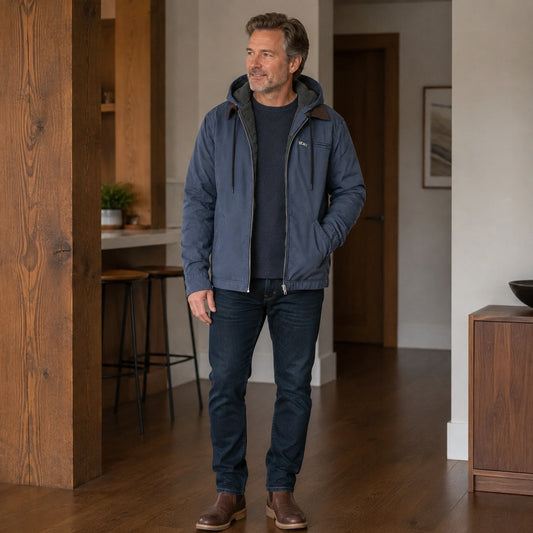 Julius Brown Cotton Fleece Lined Jacket Slate Blue front view — view 2