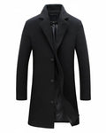 Classic formal overcoat in deep navy blue, featuring a tailored fit and sleek view with a button closure