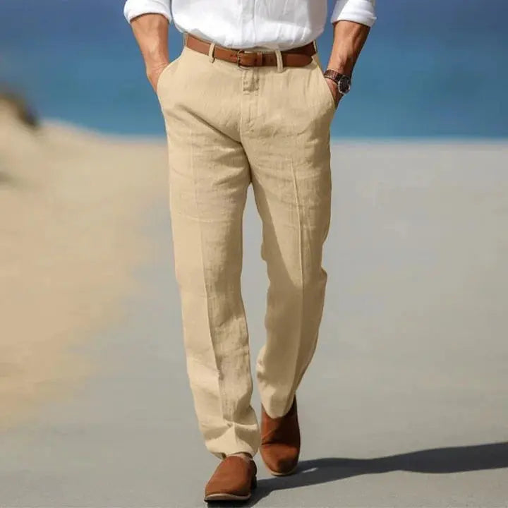 View of refined dress pants in charcoal gray, featuring a tailored fit and smooth fabric for versatile styling