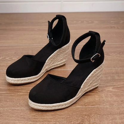 View of chic women's platform shoes in soft beige, featuring a supportive design and textured material
