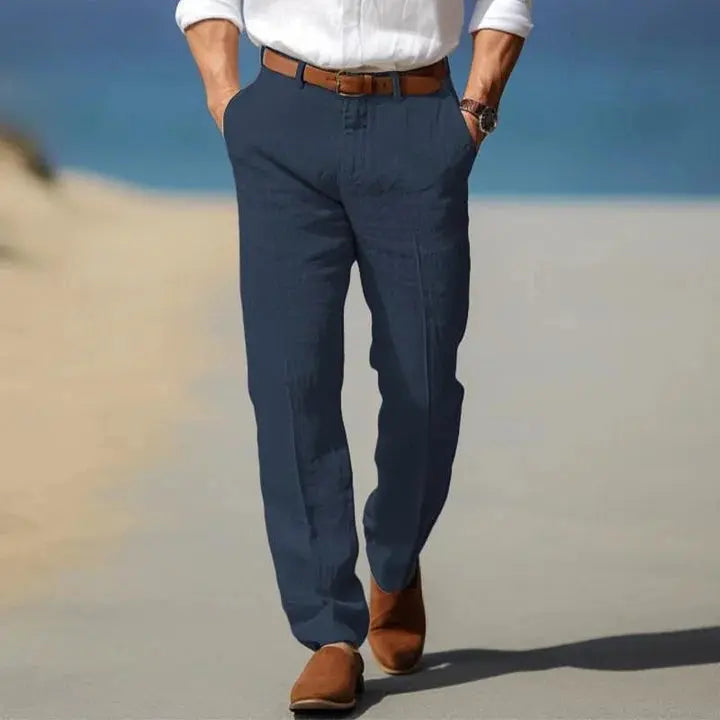 View of refined versatile dress pants in charcoal gray, featuring a smooth fabric texture and tailored fit