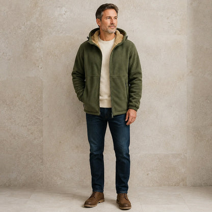 Joakim Caramel Teddy Lined Hooded Jacket Blå front view — view 4