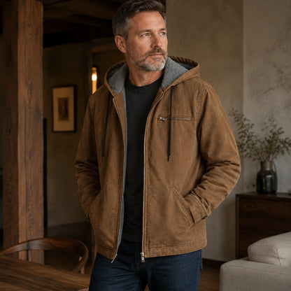 Julius Brown Cotton Fleece Lined Jacket Cognac detail view — view 7