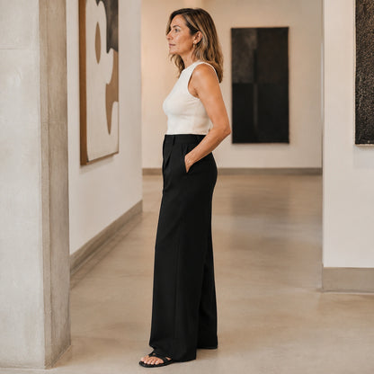 Laura Black High Waisted Wide Leg Trousers side view — view 7