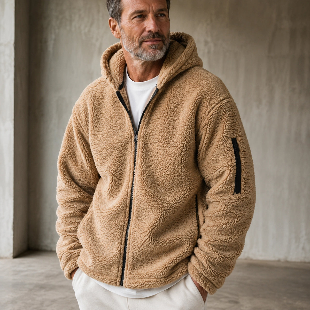Magnus Hooded Fleece Jacket with Sleeve Pocket Marineblå detail view — view 7