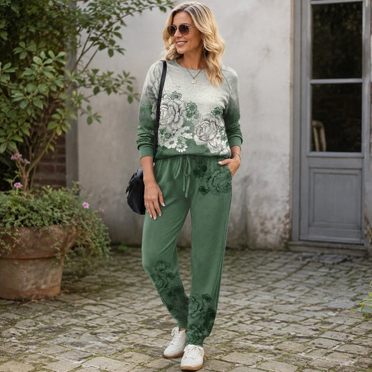 Sofia Floral Sweatshirt and Jogger Set Grøn front view — view 2