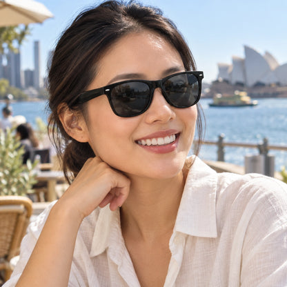 sunglasses — Black Charcoal eyewear worn by an adult model — view 6