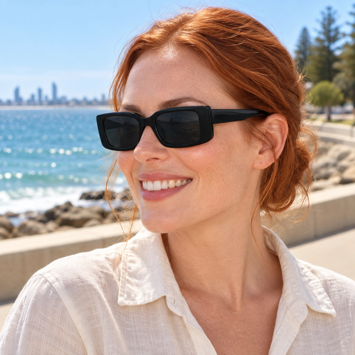 sunglasses — Black Charcoal eyewear worn by an adult model — view 7