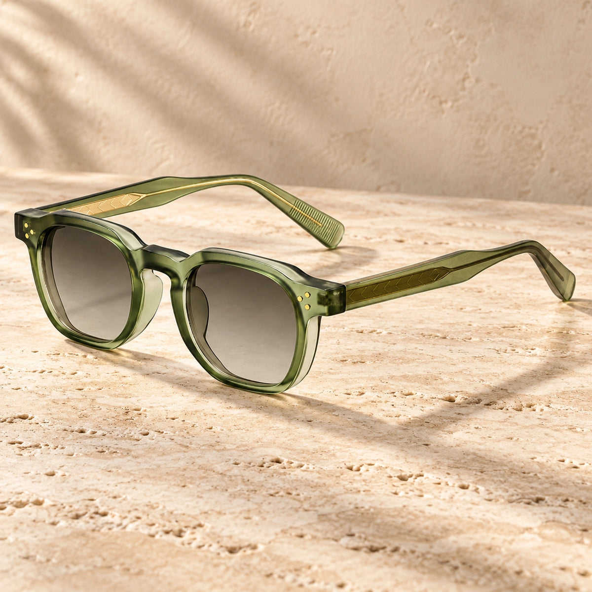 sunglasses — Noah square eyewear in Olive Grey Gradient, one complete pair shown a single photograph, front — view 16