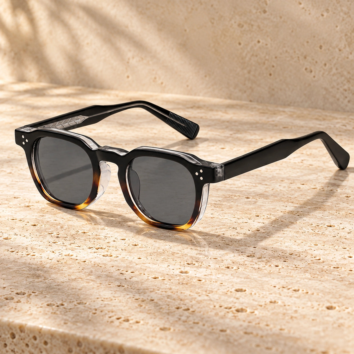 sunglasses — Noah square eyewear in Black Amber Grey, one complete pair shown a single photograph, front — view 17
