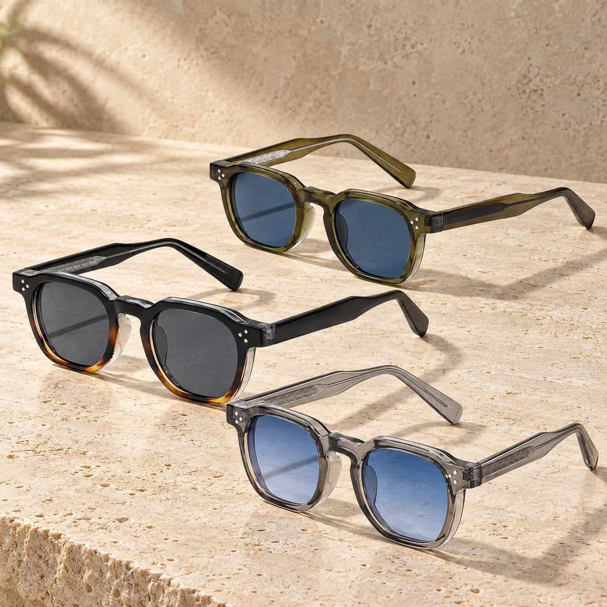 sunglasses — Noah square eyewear in 3 pack Olive Blue + Black Amber + Grey complete pairs shown a single — view 18