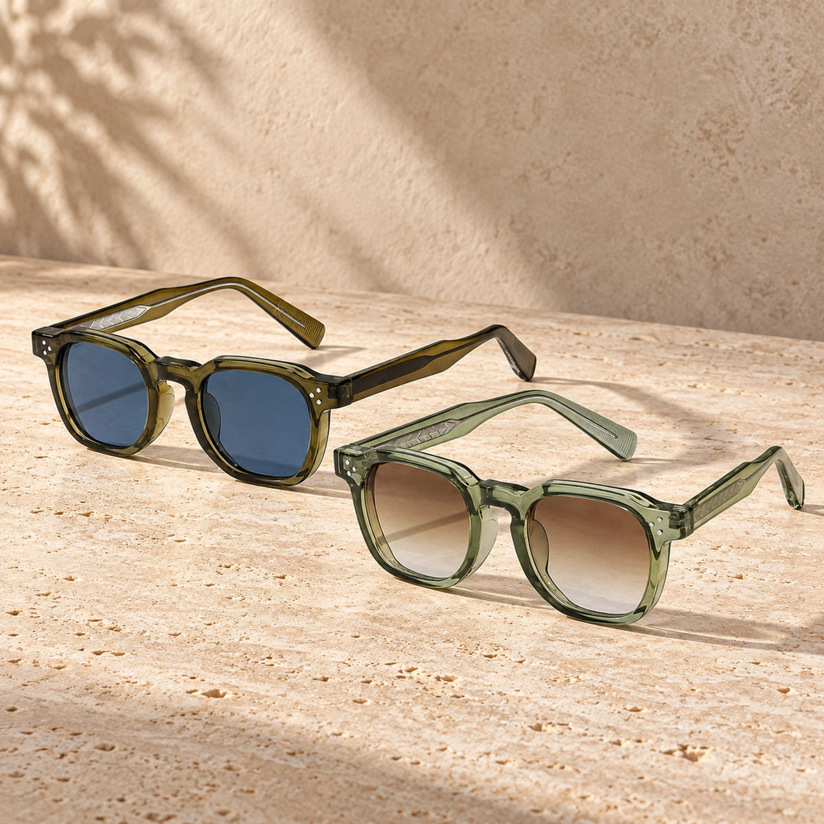 sunglasses — Noah square eyewear in 2 pack Olive Blue + Sage Brown, complete pairs shown a single photograph, front — view 20