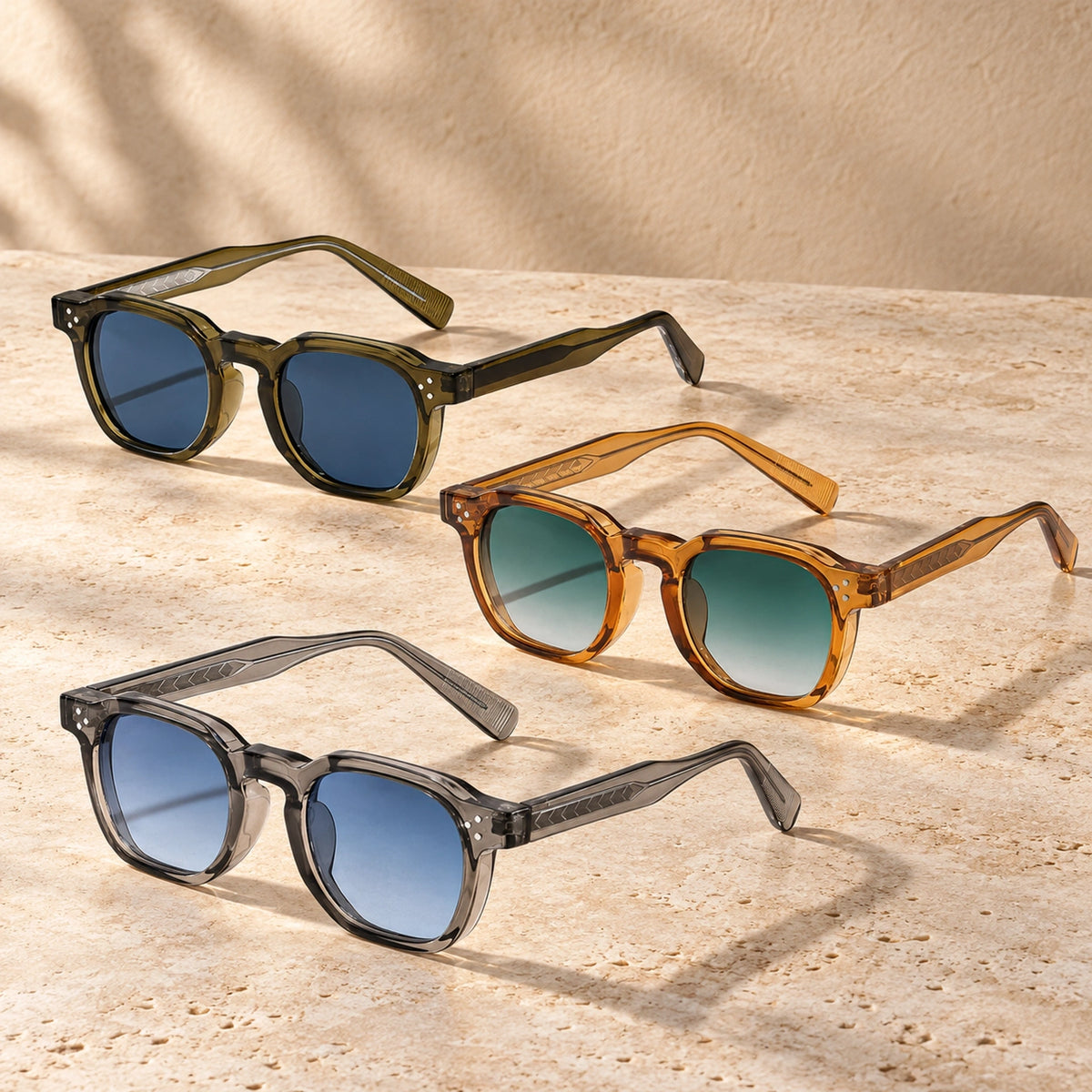 sunglasses — Noah square eyewear in 3 pack Olive Blue + Amber Green + Grey complete pairs shown a single — view 23