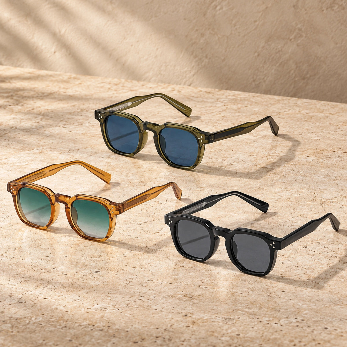 sunglasses — Noah square eyewear in 3 pack Olive Blue + Amber Green + Black Grey, complete pairs shown a single — view 24