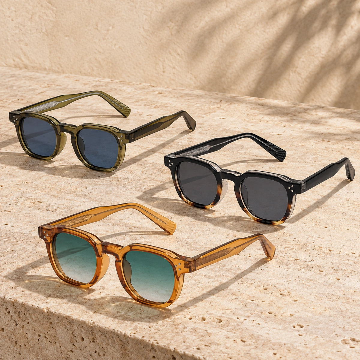 sunglasses — Noah square eyewear in 3 pack Olive Blue + Black Amber + Green, complete pairs shown a single — view 25