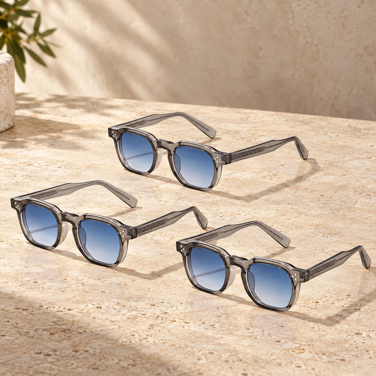 sunglasses — Noah square eyewear in 3 pack Grey Blue Gradient, complete pairs shown a single photograph, front — view 26