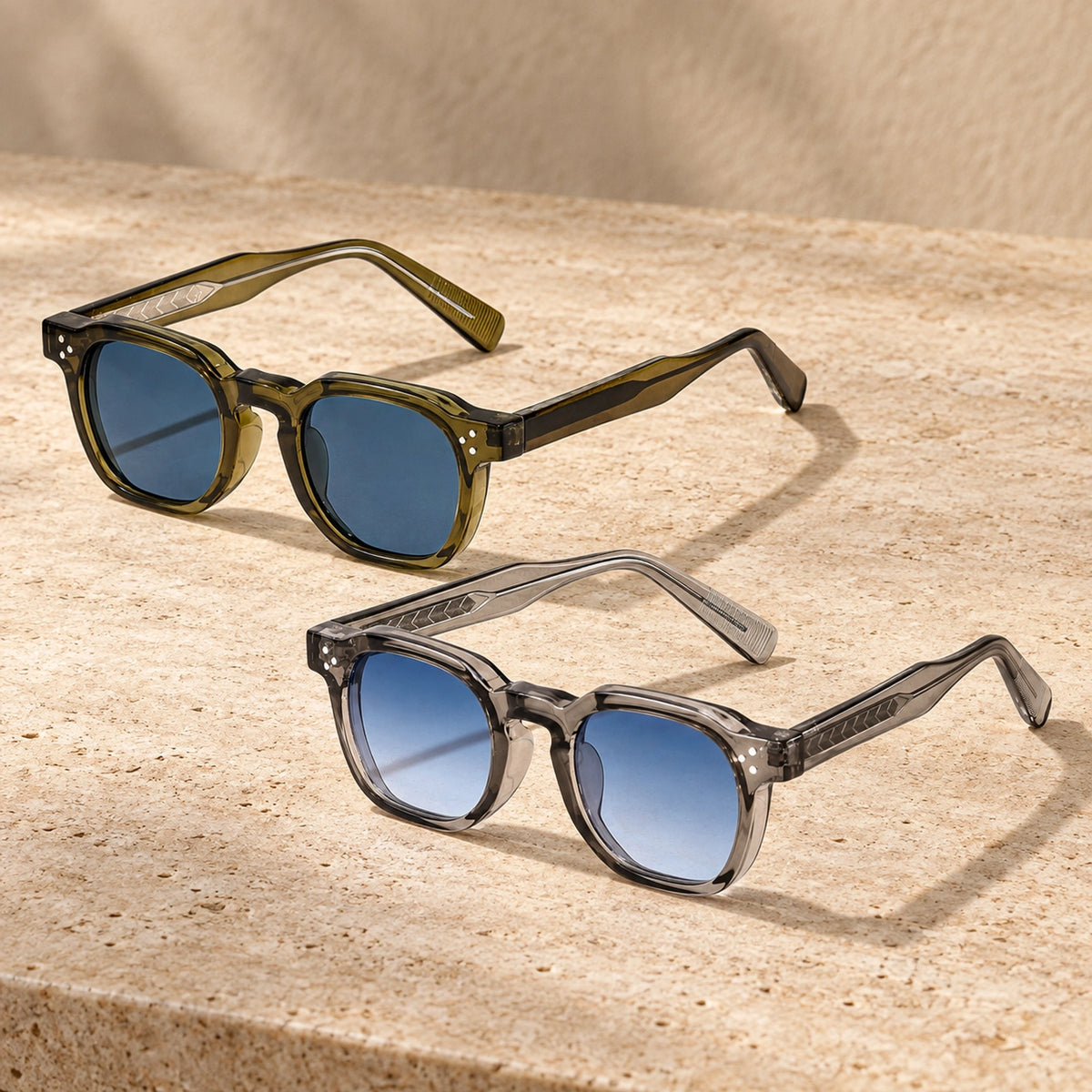 sunglasses — Noah square eyewear in 2 pack Olive Blue + Grey complete pairs shown a single photograph, front — view 27