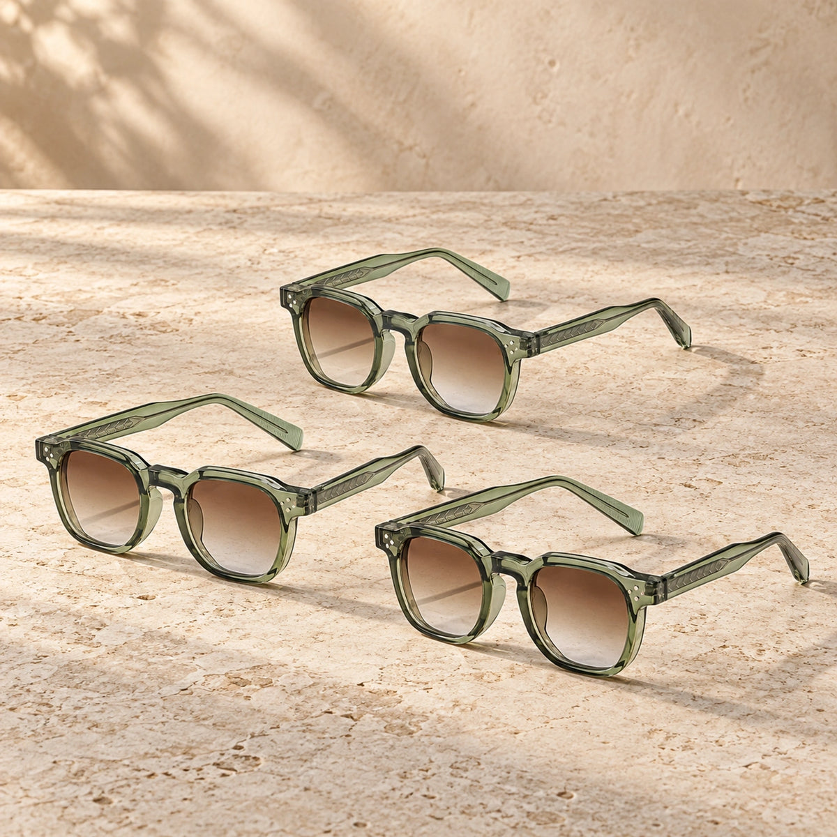 sunglasses — Noah square eyewear in 3 pack Sage Brown Gradient, complete pairs shown a single photograph, front — view 29