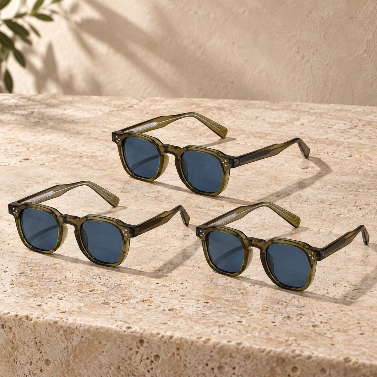 sunglasses — Noah square eyewear in 3 pack Olive Blue, complete pairs shown a single photograph, front — view 30