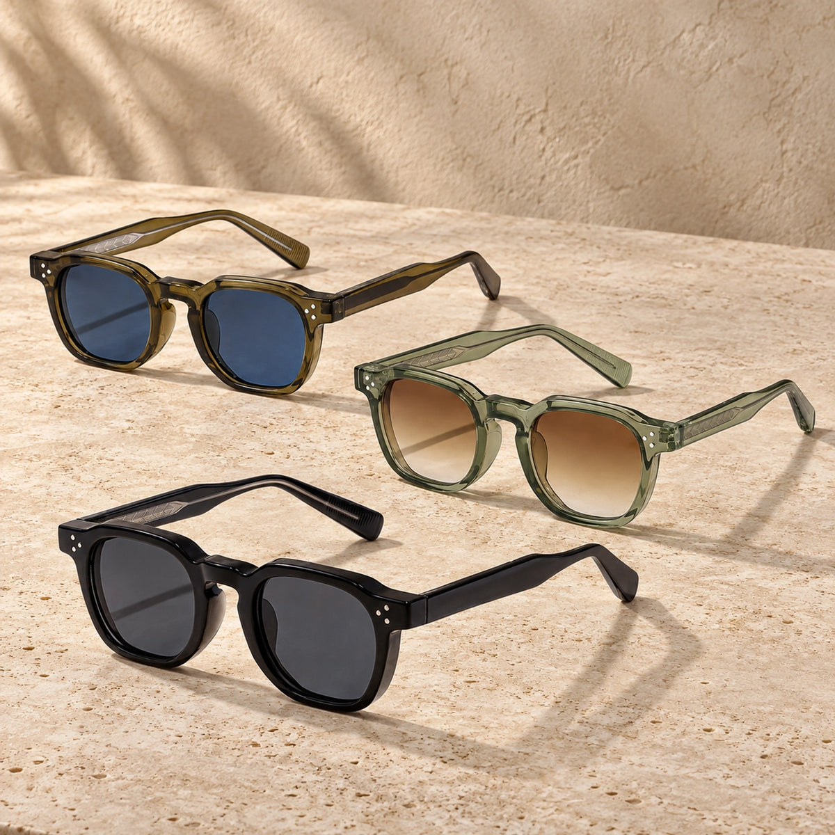 sunglasses — Noah square eyewear in 3 pack Olive Blue + Sage Brown + Black Grey, complete pairs shown a single — view 5