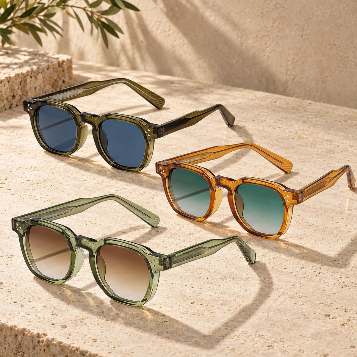 sunglasses — Noah square eyewear in 3 pack Olive Blue + Sage Brown + Amber Green, complete pairs shown a single — view 6
