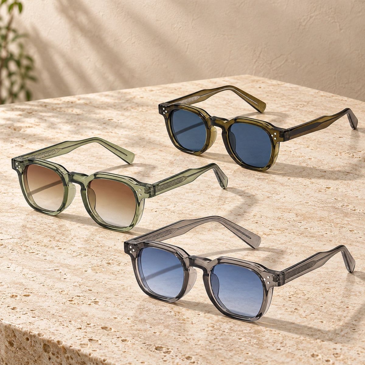 sunglasses — Noah square eyewear in 3 pack Olive Blue + Sage Brown + Grey complete pairs shown a single photograph — view 7