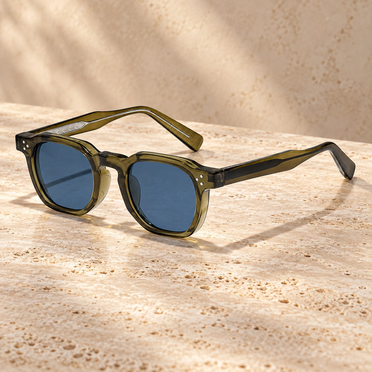 sunglasses — Noah square eyewear in Olive Blue, one complete pair shown a single photograph, front — view 8