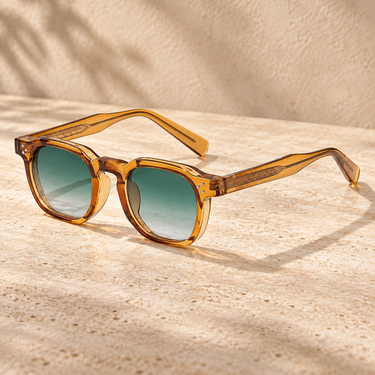 sunglasses — Noah square eyewear in Amber Green Gradient, one complete pair shown a single photograph, front — view 9