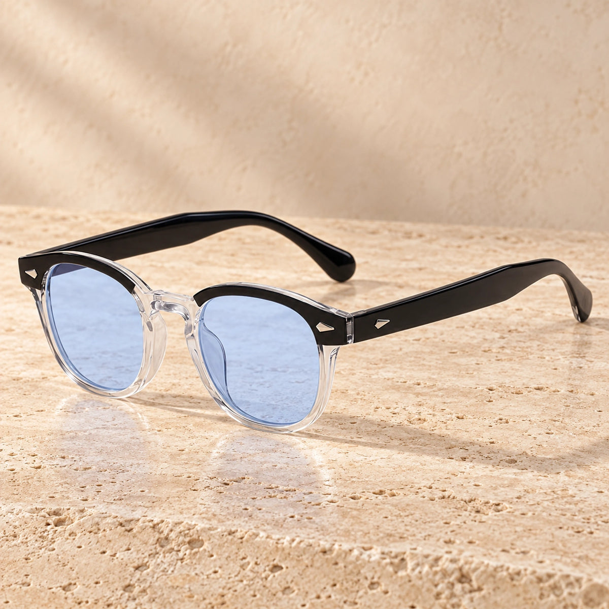 sunglasses — Jack rounded square eyewear in Black Clear Blue, complete pair shown individually, front — view 12