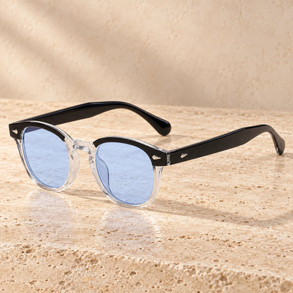 sunglasses — Jack rounded square eyewear in Black Clear Blue, complete pair shown individually, front — view 12