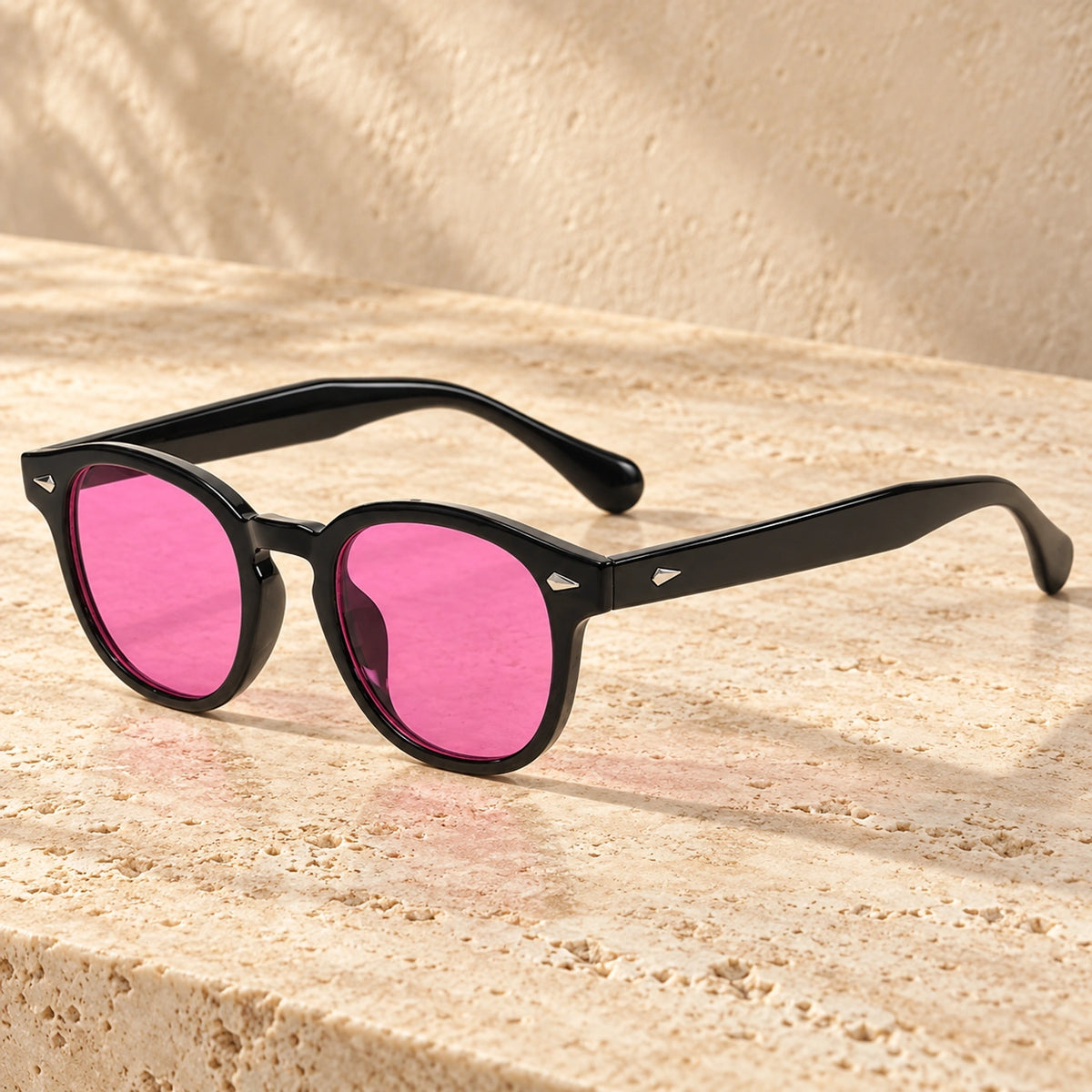 sunglasses — Jack rounded square eyewear in Black Magenta, complete pair shown individually, front — view 15