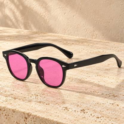 sunglasses — Jack rounded square eyewear in Black Magenta, complete pair shown individually, front — view 15