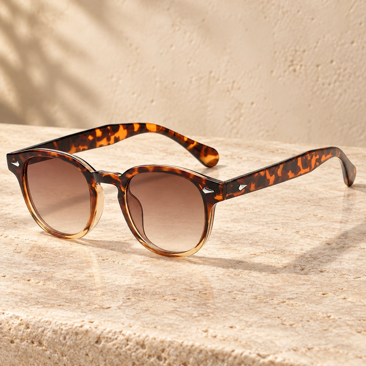 sunglasses — Jack rounded square eyewear in Tortoiseshell Amber Brown Gradient, complete pair shown individually — view 17