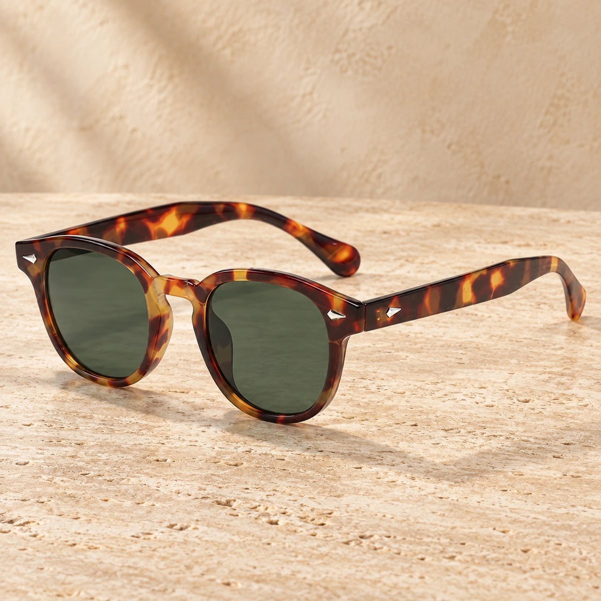 sunglasses — Jack rounded square eyewear in Tortoiseshell Green, complete pair shown individually, front — view 21