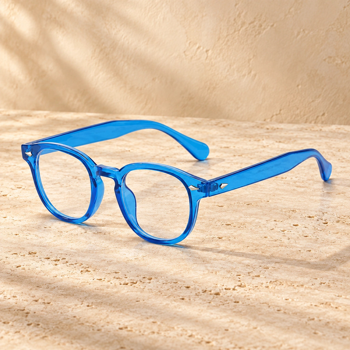 sunglasses — Jack rounded square eyewear in Blue Clear, complete pair shown individually, front — view 23
