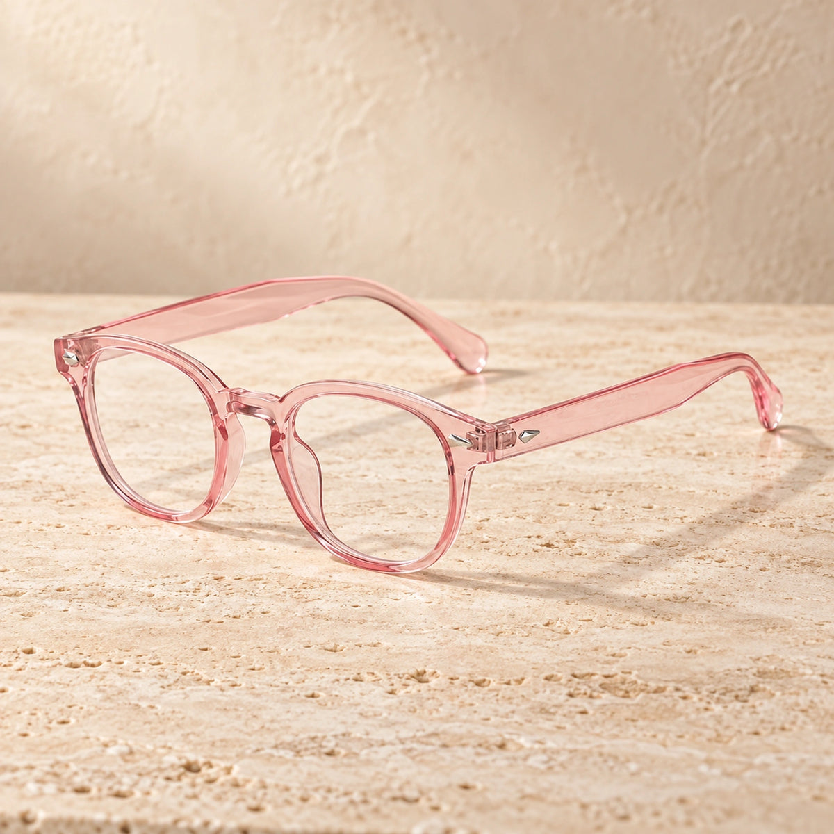 sunglasses — Jack rounded square eyewear in Pink Clear, complete pair shown individually, front — view 25