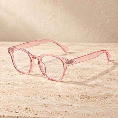 sunglasses — Jack rounded square eyewear in Pink Clear, complete pair shown individually, front — view 25