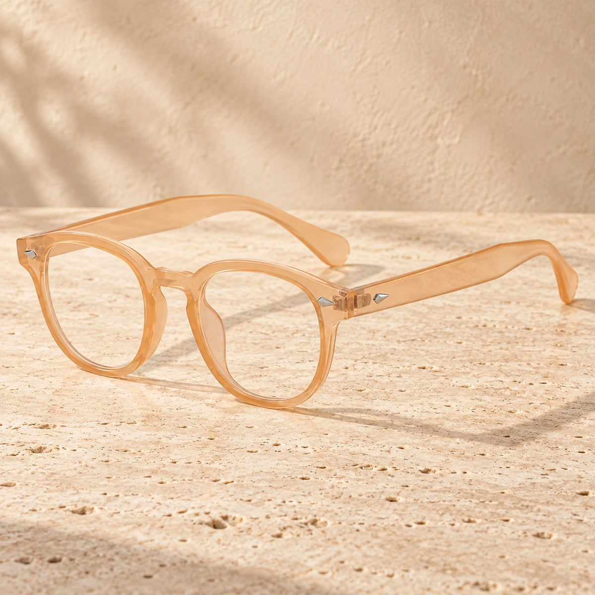 sunglasses — Jack rounded square eyewear in Peach Clear, complete pair shown individually, front — view 27