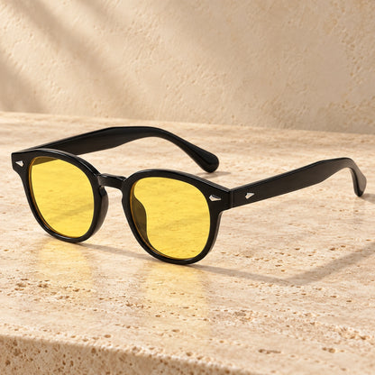 sunglasses — Jack rounded square eyewear in Black Yellow, complete pair shown individually, front — view 28