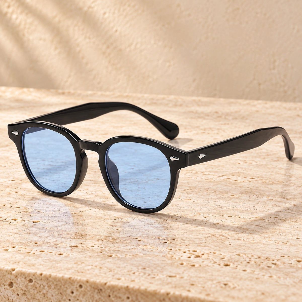 sunglasses — Jack rounded square eyewear in Black Blue, complete pair shown individually, front — view 29
