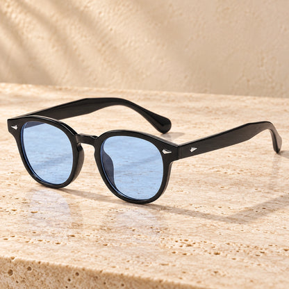 sunglasses — Jack rounded square eyewear in Black Blue, complete pair shown individually, front — view 29