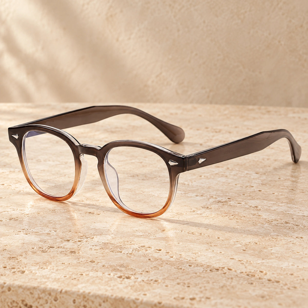 sunglasses — Jack rounded square eyewear in Brown Amber Clear, complete pair shown individually, front — view 6